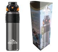 ROCK WOLF Botella Agua Deportiva Motivacional 1 Litro (1L) | Tritan Sin BPA y Antifugas | Con Marcador de Tiempo y Pajita | Bidón Reutilizable Fitness, Gimnasio y Oficina (Negro)