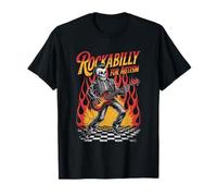 Rockabilly - Esqueleto para Autismo con Llamas de bajo, Estilo Retro Camiseta