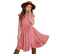 Rockabilly genérico para niña traje de fiesta retro con mangas columpio ropa corta decorada con volantes modelo sólido y elegante para