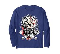 Rockabilly Hombre Ropa Mujer Rockera 50s Pinup Rock and Roll Manga Larga, Unisex para Adultos, Azul Marino, XL