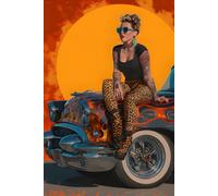 Rockabilly Pin-Up Composition Notebook: Vintage Tattoo Girl Journal with Classic Hot Rod Car | 130 College-Ruled Pages with Field | Glossy Retro Flame ... for Women & Men Who Love Alternative Style