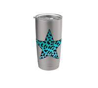 Rockabilly Punk RockNroll Cheetah Leopardo Azul azulado Vaso térmico de acero inoxidable de doble pared