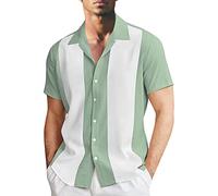 Rockabilly Shirts Herren 50er Kleidung Baumwolle Herren Hemden Kurzarm Fifties Bowling Poloshirts Casual Button Down Shirts Hawaiihemd Männlich Lässig Sommerärmel Tops, O Verde, L