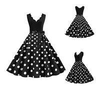 Rockabilly - Vestido de cóctel para mujer, diseño de lunares, vintage, vestido de fiesta, elegante, largo hasta la rodilla, vestido de baile, vestido de noche, vestido de noche de los años 50, Negro