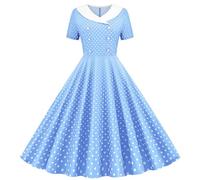 Rockabilly - Vestido de fiesta para mujer, diseño de lunares, elegante, largo hasta la rodilla, vestido de fiesta, vestido de fiesta de los años 50, vestido de novia, vestido de cóctel, azul celeste