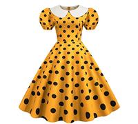 Rockabilly - Vestido de fiesta para mujer, diseño de lunares, estilo vintage, vestido de fiesta, largo hasta la rodilla, vestido de novia, vestido de cóctel, vestido de noche elegante, amarillo, XXL
