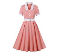 Rockabilly - Vestido de fiesta para mujer, estilo vintage de los años 50, largo hasta la rodilla, vestido de coctail, con cinturón, línea A, hasta la rodilla, vestido de coctail, elegante, vestido de