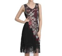 Rockabilly Vestido para mujer de los años 20 con lentejuelas midi de dos piezas, doble cuello en V, vestido corto para fiesta con brillos, manga pequeña, disfraz de pirata, renacentista, Halloween