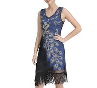 Rockabilly Vestido para mujer de los años 20 con lentejuelas midi de dos piezas, doble cuello en V, vestido corto para fiesta con brillos, manga pequeña, disfraz de pirata, renacentista, Halloween