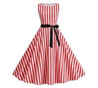 Rockabilly - Vestido para mujer, estilo vintage de los años 50, sin mangas, color rojo y blanco, a rayas, líneas A, cintura alta, hasta la rodilla, vestido Rockebilly, Audrey Hepburn, vestido de