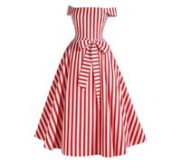 Rockabilly - Vestido para mujer, estilo vintage de los años 50, sin mangas, color rojo y blanco, a rayas, líneas A, cintura alta, hasta la rodilla, vestido Rockebilly, Audrey Hepburn, vestido de