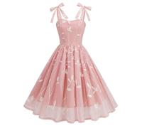 Rockabilly Vestidos Mujer Bordado Floral Formal Espalda Sin Espalda Fiesta de Noche Mini Tul Princesa Vestido de Princesa Tirantes Espaguetis Hoja Bordado Malla Swing Vestido de Prom Línea A Vestido