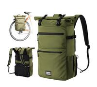 ROCKBROS Bolsa Trasera Multifuncional 3 en 1 para Portaequipajes, Alforja para Bicicleta con Capacidad Expandible 11L-16L para MTB Gravel, Mochila para Viajes y Diario, Verde