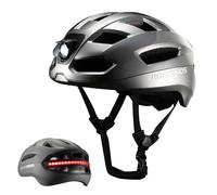 ROCKBROS Casco Bicicleta con Luces LED Delanteras y Traseras, Señales de Giro Inteligentes, Casco MTB para Ciclismo Carretera y Montaña, Ligero con Ventilación Ajustable 58-60cm, Titanio