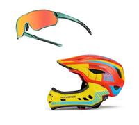 ROCKBROS Casco Integral Niños Mentonera Desmontable y Gafas Ciclismo Polarizadas UV400 TR90, Ajustable Protección Cabeza para MTB BMX Ciclismo Running Deportes al Aire Libre