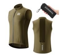 ROCKBROS Chaleco Ciclismo Hombre, Chaqueta Deportiva Sin Mangas Cortaviento Ligero Transpirable Plegable para Carretera MTB Senderismo, Marrón XL