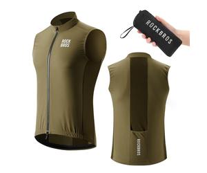 ROCKBROS Chaleco Ciclismo Hombre, Chaqueta Deportiva Sin Mangas Cortaviento Ligero Transpirable Plegable para Carretera MTB Senderismo, Marrón XL