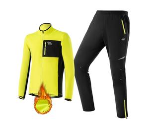 ROCKBROS Chaqueta y Pantalón Ciclismo Invierno para Hombre Térmico a Prueba de Viento, Traje de Ciclismo Polar Transpirable para MTB Deportes Exteriores