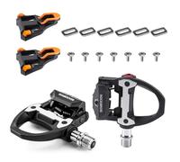 ROCKBROS Pedales Automáticos SPD para Bicicleta de Carretera, Pedales Aleación de Aluminio Antideslizantesde con Tensión Ajustable, Rodamientos Sellados, Eje de CrMo, Calas Incluidas, Negro