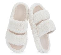 RockDove Pantuflas Mujer Pluffie con Soporte de Arco y Espuma Viscoelástica, Zapatillas Abiertas de Pelo Sintético para Interior y Exterior, Comodidad Lista para Regalar, 38/39 EU, Natural
