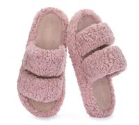 RockDove Pantuflas Mujer Pluffie con Soporte de Arco y Espuma Viscoelástica, Zapatillas Abiertas de Pelo Sintético para Interior y Exterior, Comodidad Lista para Regalar, 40/41 EU, Rosa empolvado