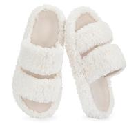 RockDove Pantuflas Mujer Pluffie con Soporte de Arco y Espuma Viscoelástica, Zapatillas Abiertas de Pelo Sintético para Interior y Exterior, Comodidad Lista para Regalar, 40/41 EU, Natural