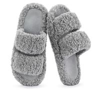 RockDove Pantuflas Mujer Pluffie con Soporte de Arco y Espuma Viscoelástica, Zapatillas Abiertas de Pelo Sintético para Interior y Exterior, Comodidad Lista para Regalar, 36/37 EU, Gris claro