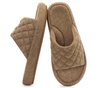 RockDove Zapatillas de Casa para Mujer en Fieltro Acolchado con Punta Abierta, Soporte para el Arco y Espuma Viscoelástica, Cómodas para Interior y Exterior, 36/37 EU, Café