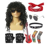 Rocker Costume | Halloween 80s Rockers Star Costumes Set | 9pcs Men's Rock-er Heavy Metal Costumme 70s 80's Rock- Wigs Men Cost-ume Sets for Daily Wear