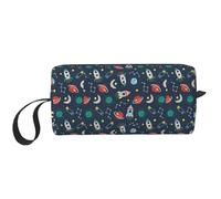 Rocket Clipart - Estuche organizador de cosméticos acolchado de espuma con estampado de nave espacial para ahorrar espacio