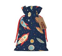 Rocket in Space - Bolsa de arpillera con cordón de Navidad, bolsas de regalo grandes con cordón, bolsas de regalo con etiqueta, bolsas de regalo de Navidad, bolsa de dulces de Navidad, bolsas