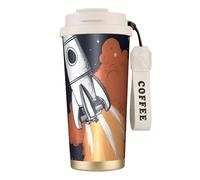 Rocket in Space - Botellas de agua aisladas de acero inoxidable para mujeres y hombres con tapa de popote, a prueba de fugas, color blanco