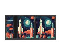 Rocket in Space - Cartera triple minimalista para hombre, billeteras con bloqueo RFID, 8 tarjeteros, 1 bolsillo para billetes y ventana de identificación, carteras delgadas de velcro triple