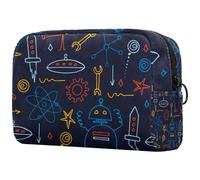 Rocket Robot Alien - Bolsa de cosméticos para mujer, neceser de viaje, bolsa organizadora de maquillaje grande con cremallera, multicolor, 18.5x7.5x13cm/7.3x3x5.1in, Neceser