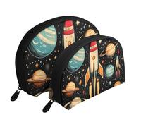 Rocket Star - Bolsas de maquillaje impresas de 2 piezas portátiles de viaje, White, Talla única