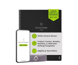 Rocketbook Fusion Reutilizable Agenda y Cuaderno Conectados Digitalmente con Bolígrafo, Paño y Aplicación, Negro, 7 Estilos de Página, Tamaño A4 21 cm x 29,7 cm, 42 Páginas