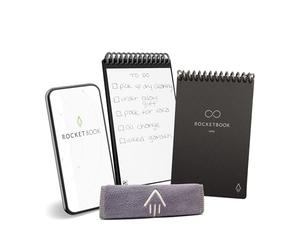 Rocketbook Mini cuaderno inteligente reutilizable de bolsillo de 8,9 x 14 cm, color negro, 48 páginas punteadas, conectividad de aplicaciones, borrable, ideal para listas y notas sobre la marcha