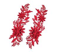rockible 2 uds Apliques de Encaje Bordado de Flores Apliques Bordados Florales Parches Adornos de Tela de Encaje para Vestido, Rojo