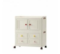 rockible Armario Infantil Mueble de PP con Ruedas, Estilo Crema con Configuración De Una Puerta Grande, Una Puerta Pequeña Y Dos Cajones, Incluye Ruedas para Movilidad