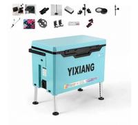 rockible Asiento de Pesca Aislado Caja Estanca, Azul, Modelo De Competición De Tapa Plana, Cinco Piezas De Aluminio-magnesio + Soporte De Caña De Esquina + Capa De Herramientas