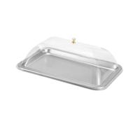 rockible Bandeja de Acero Inoxidable con Tapa Transparente, Rectangular, Resistente Al Polvo, para Uso Alimentario, Banquetes, Fiestas Y Cocina, 36x27x2cm