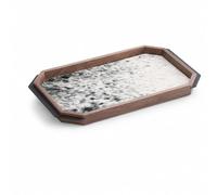 rockible Bandeja Nogalera con Piel Organizadora Bandeja Octogonal Práctica para Tocador, Bandeja Octogonal De Nogal con Pelo De Caballo Blanco Y Negro