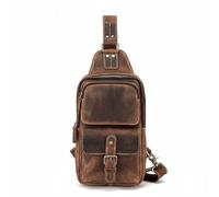 rockible Bandolera Hombre Bolsa Pecho Mochila Hombro Riñonera Cuero con Diseño Compacto Vertical y Espacio para 11 Pulgadas Adecuada para Caminar Turismo, Marrón, Marrón Oscuro 深疯马