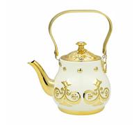 rockible Cafetera Turca Tetera Decorativa Jarra de Servir Tetera Vintage con Cuerpo Redondeado y Tapa Clásica Combinación de Tetera y Cafetera para Bebidas, Array, Blanco-Dorado, 1.3 L