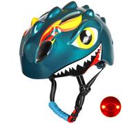 rockible Casco Infantil de Ciclismo Casco de Bicicleta Casco de Patinete Casco de Skate con de Dinosaurio PC Luz Trasera y Correas Ajustables Apto para