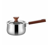 rockible Cazo de Acero Inoxidable Olla Cazuela con Fondo de y Tapa Diseño sin Recubrimiento Mango de Madera Que Aísla Adecuado, Plateado Con Mango De Madera De Sapeli, 18cm