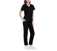rockible Conjunto de uniforme exfoliante para mujer, ropa de trabajo de enfermera, Top y pantalones de enfermera cómodos y transpirables para SPA, salón de, negro m