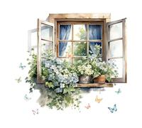 rockible Pegatinas de Ventana Falsas, murales de Pared con paisajes, decoración, Papel Tapiz de Acuarela, Pegatinas de Pared para Ventanas, Puertas, Paredes,