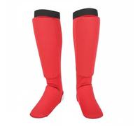 rockible Protector de Pierna de Karate Espinillera Canillera Empeinera Tobillera con Acolchado Grueso y Ajuste Cómodo Continua Entre Espinilla y Pie, Rojo, S