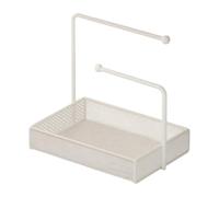 rockible Soporte para Joyas Expositor Organizador Perchero Compacto con Dos Barras para Evitar Nudos y Bandeja para Anillos y Hierro con Base de Malla y Panel, Dorado, Sencillo